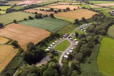 Aerial of the glamping pods at Shays Farm