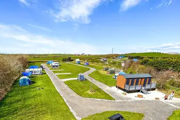 Aerial of Shepherds Views Holidays with grass and hardstanding pitches