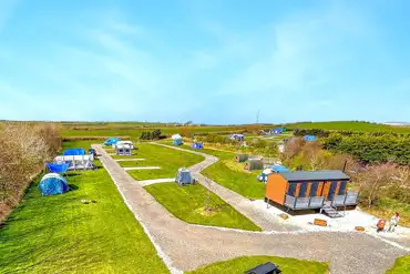 Aerial of Shepherds Views Holidays with grass and hardstanding pitches