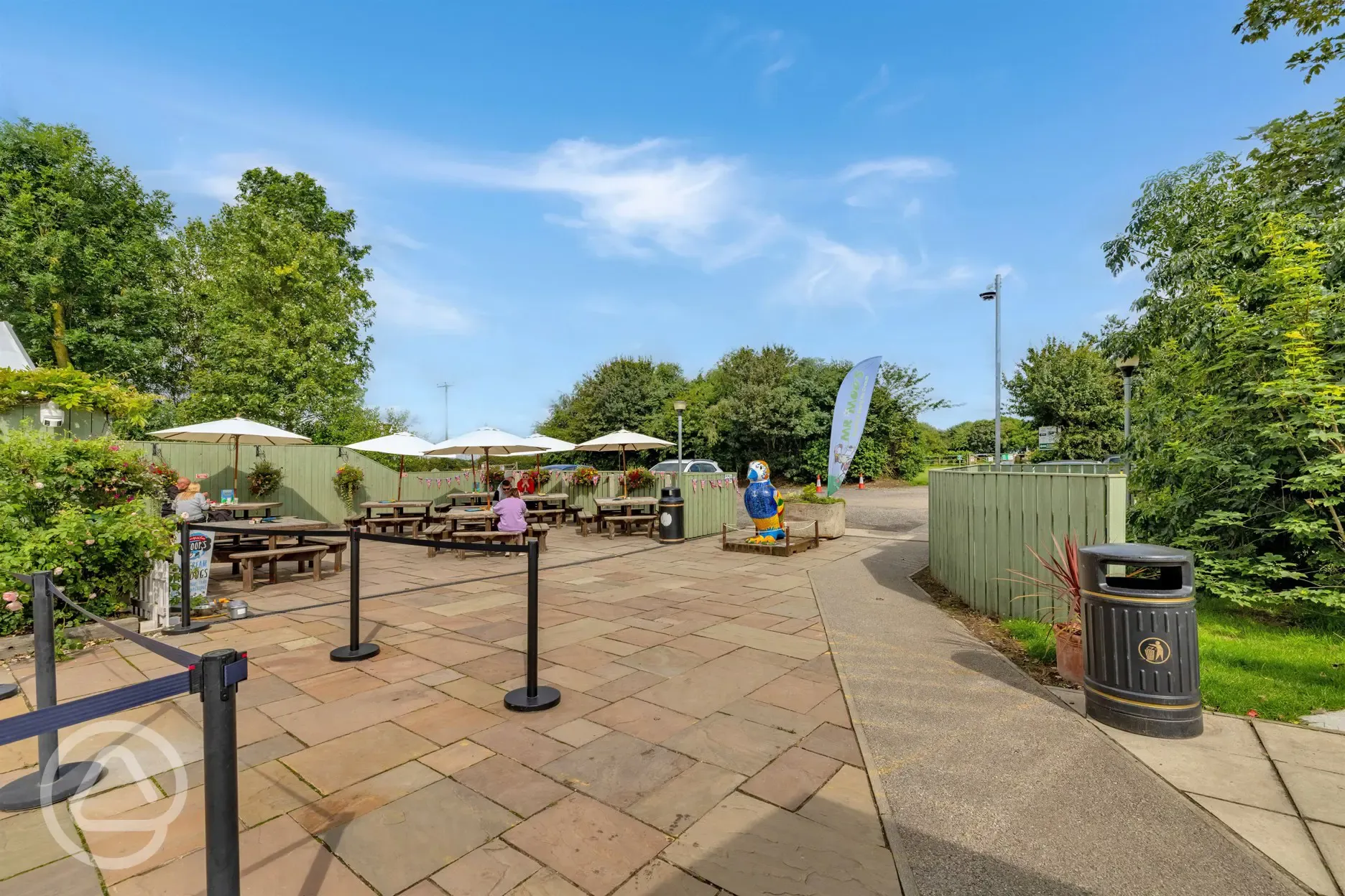 Cafe with outdoor seating and umbrellas