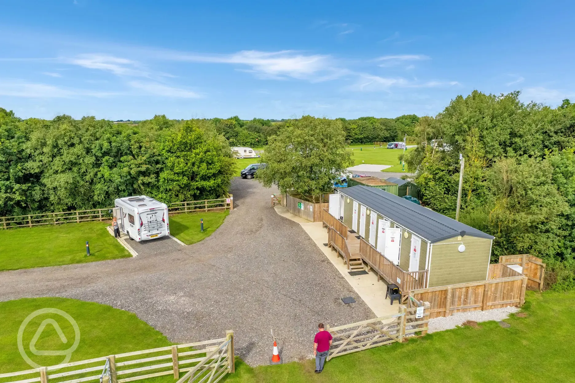 Facility block beside hardstanding pitches