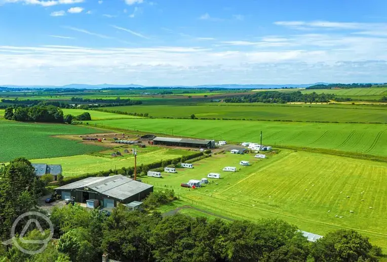 Aerial of the caravan site and countryside