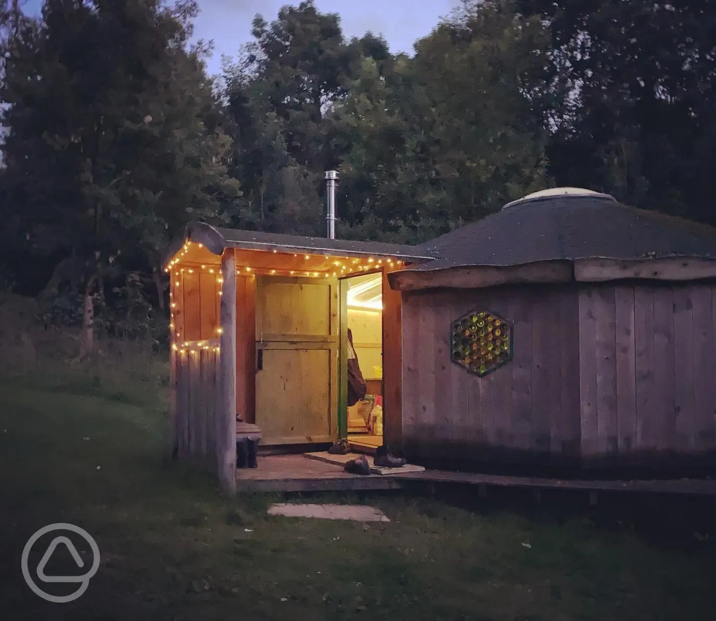 Ash cabin at night