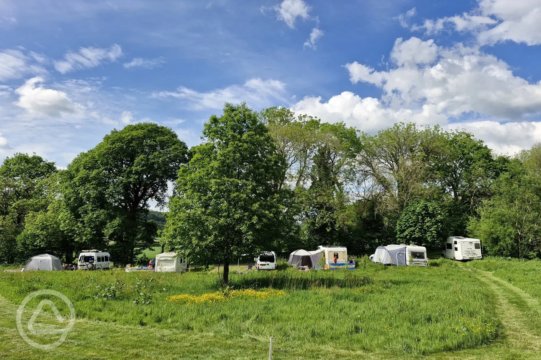 Grass pitches with optional 10 amp hook up and awning space