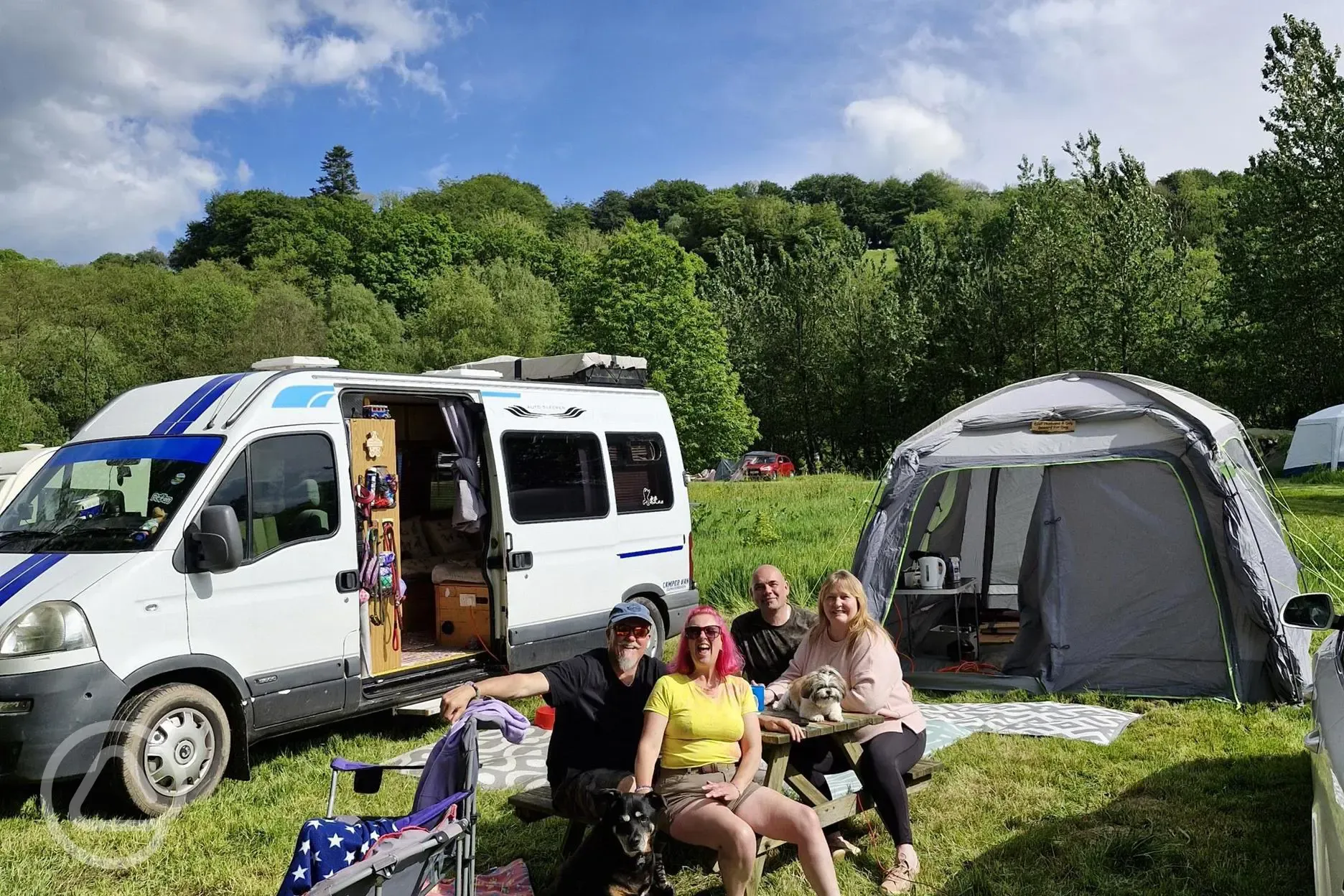 Grass pitches with optional 10 amp hook up for tents and tourers