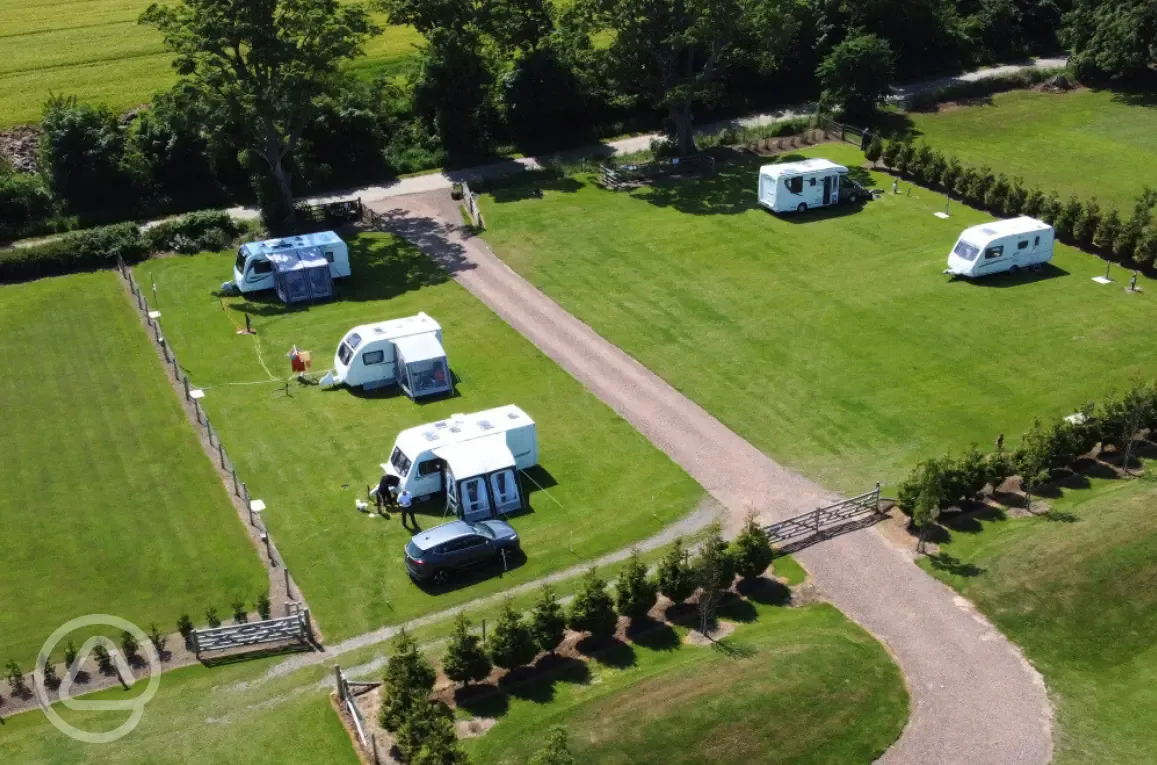 Aerial of the fully serviced grass pitches