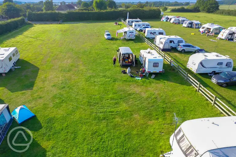 Aerial of The Pretty Thing with electric grass touring pitches