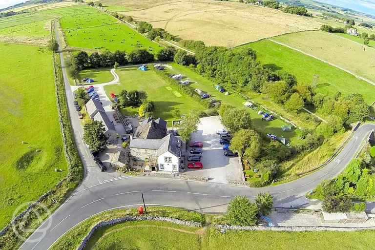 Aerial of The Royal Oak in the Peak District countryside