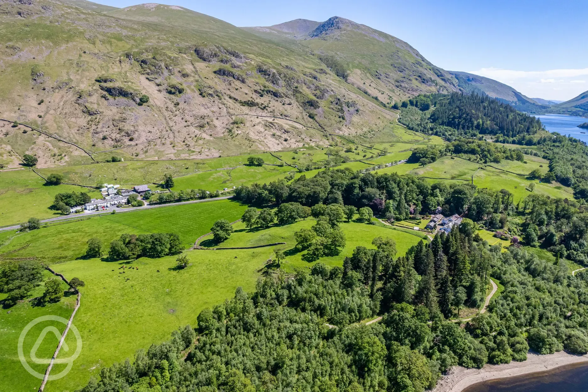 Aerial of Thirlspot Farm Camping and Bleaberry Fell