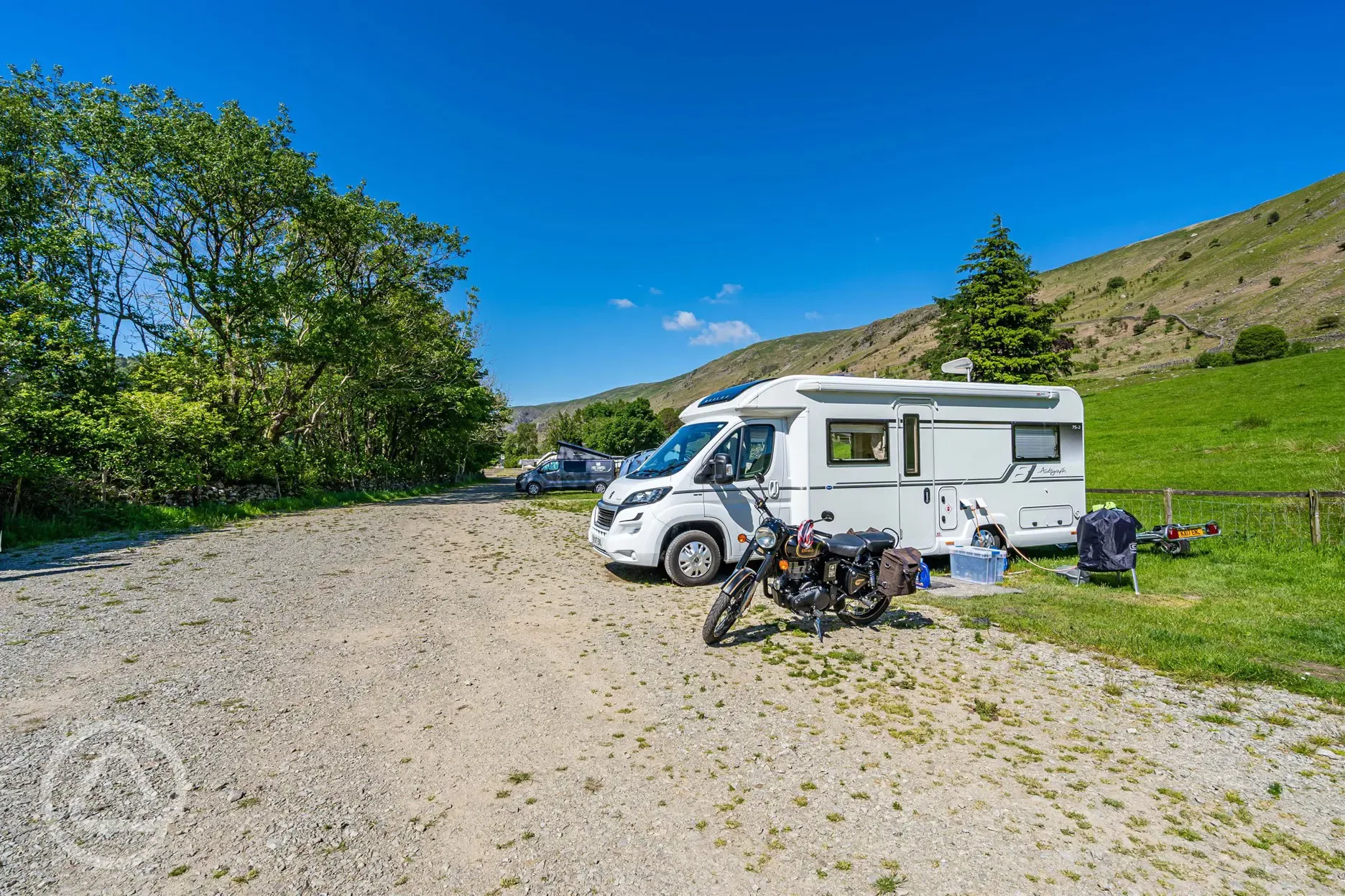 Motorhome on non electric hardstanding pitches with motorbike space