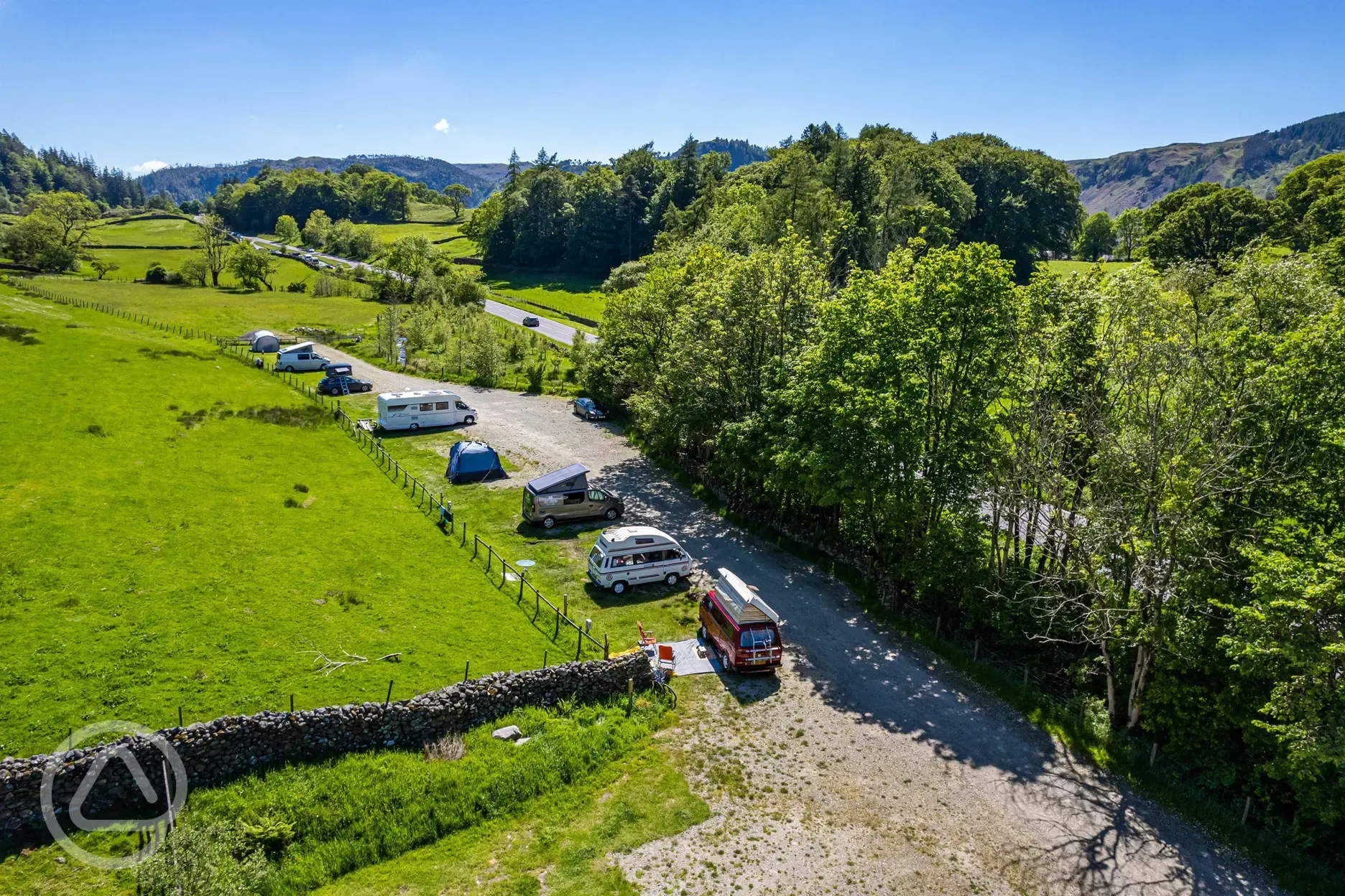 Non electric hardstanding pitches beside the A591 at Thirlspot Farm Camping