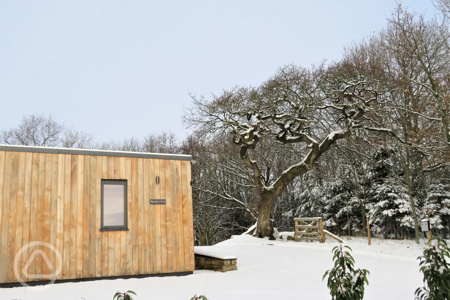 Glamping lodges in the snow
