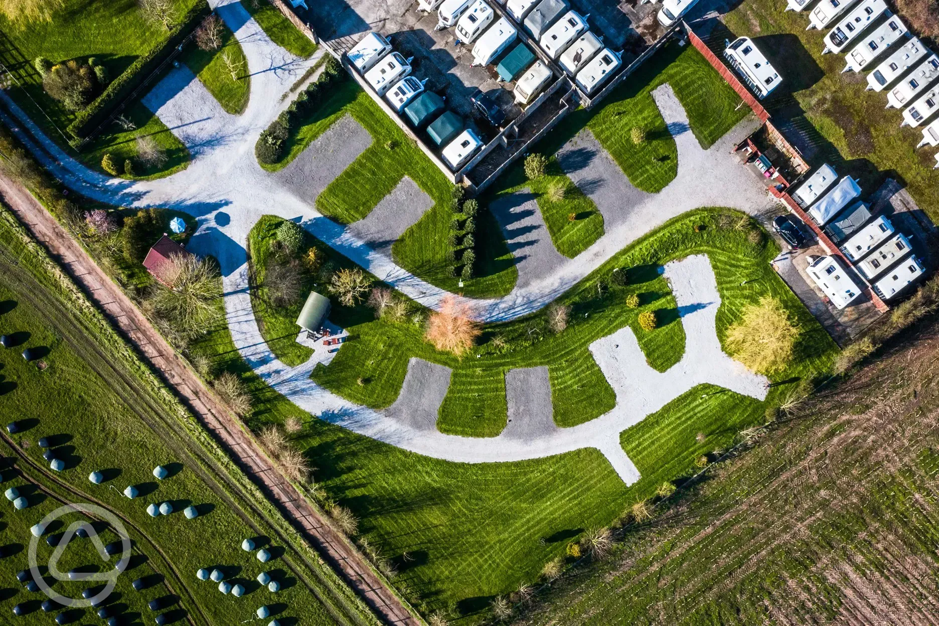 Aerial of fully serviced grass and gravel pitches