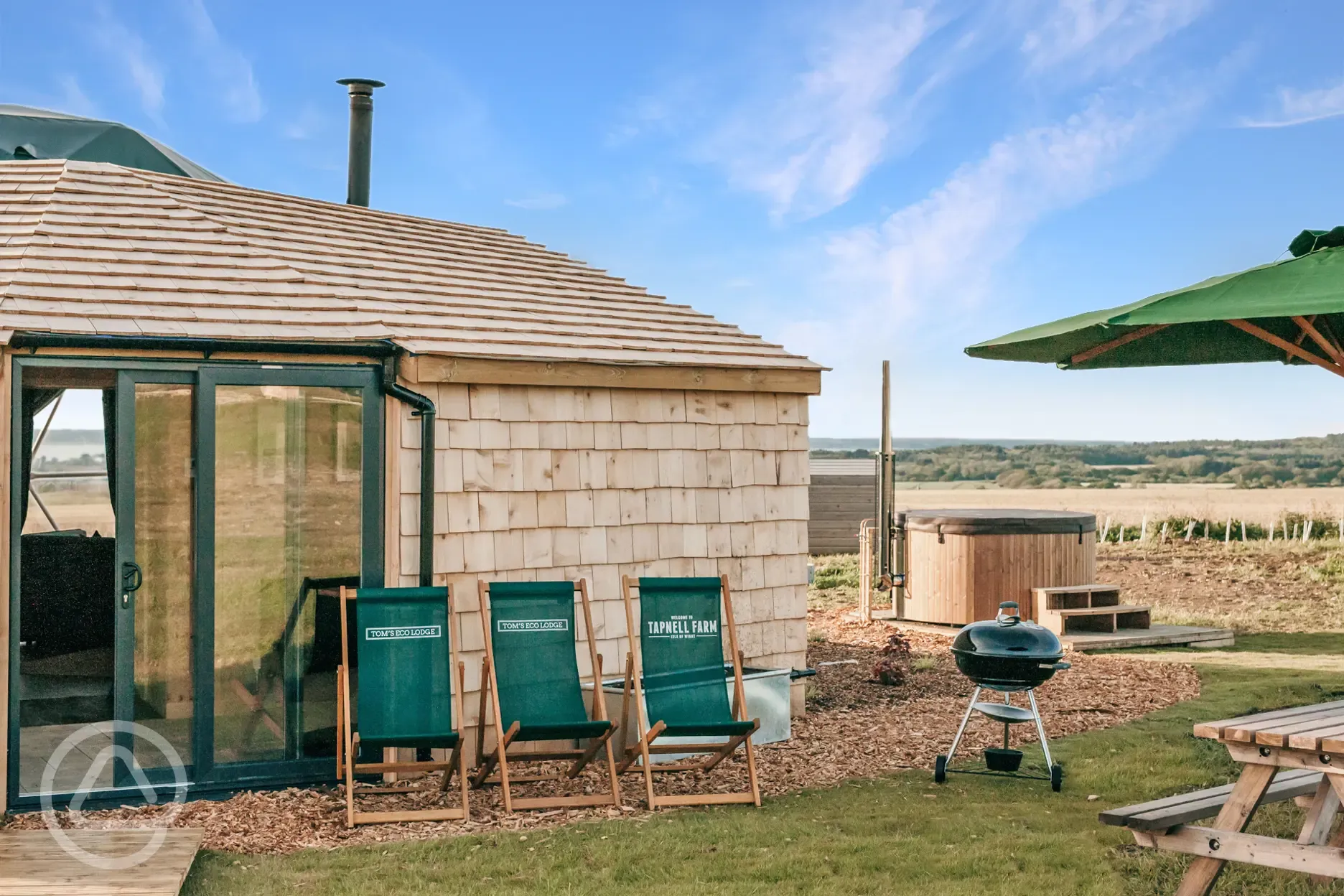 Glamping dome with hot tub