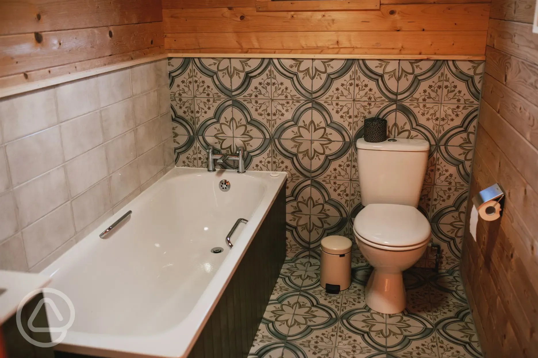 Wood cabin bathroom