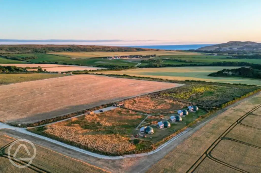 Aerial of the glamping domes