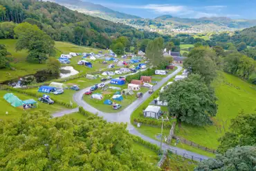 Aerial of Torrent Walk Campsite in Snowdonia National Park (Eryri)