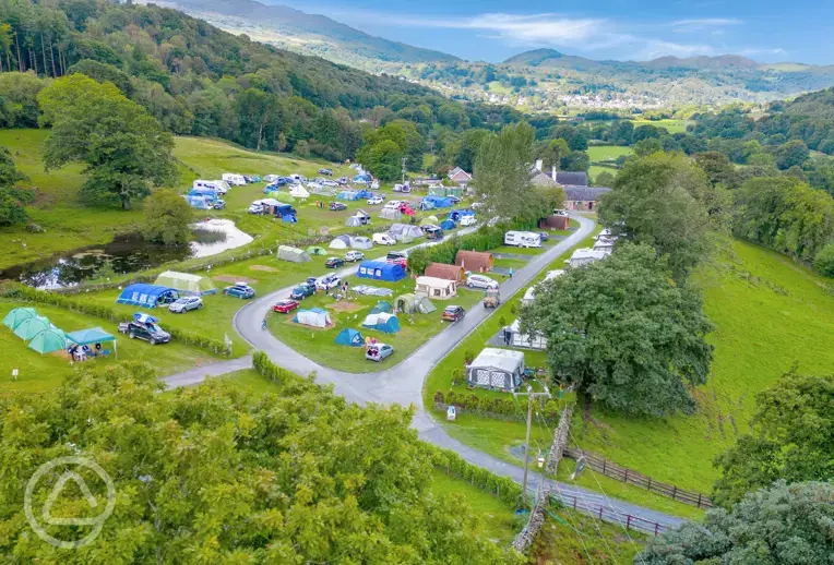 Aerial of Torrent Walk Campsite in Snowdonia National Park (Eryri)