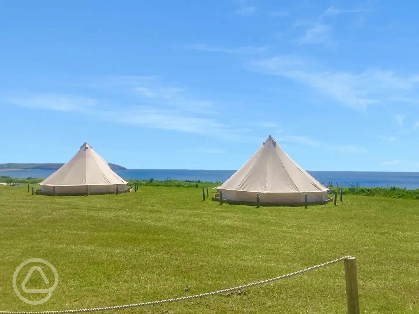 Bell tents with sea view, note that bedding and towels are not included