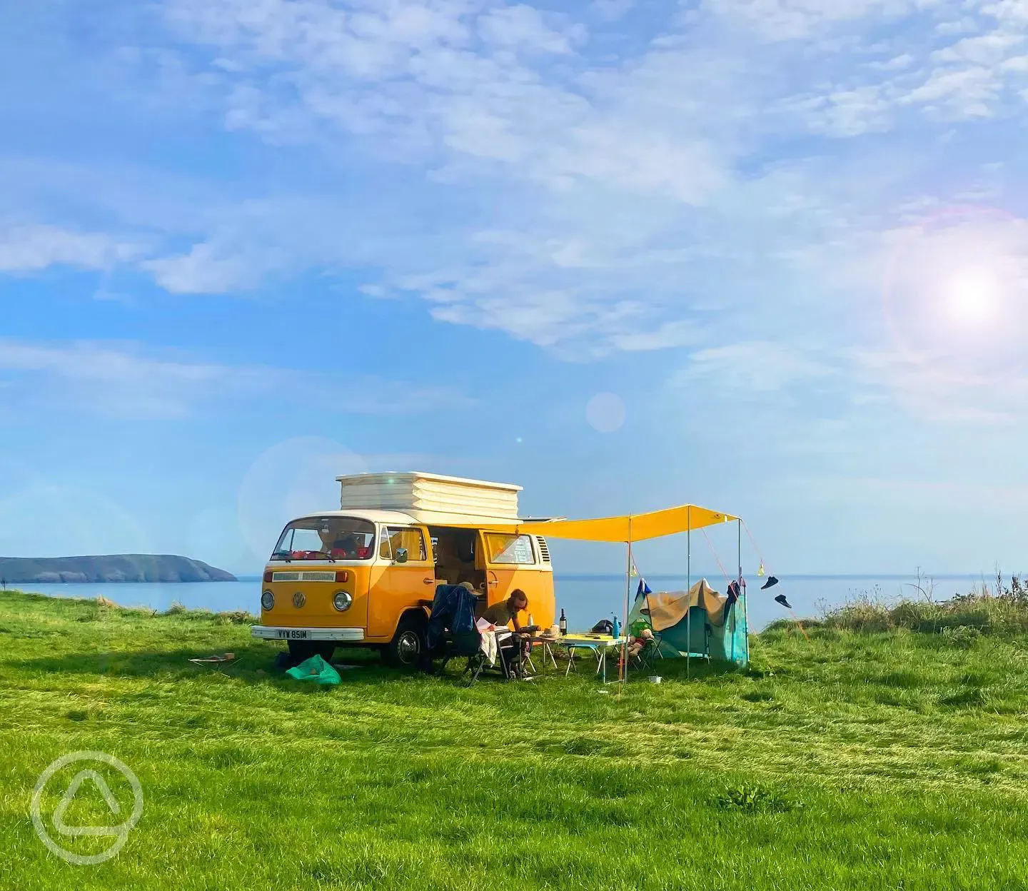 Non electric grass pitches at Treheli Farm, suitable for campervans