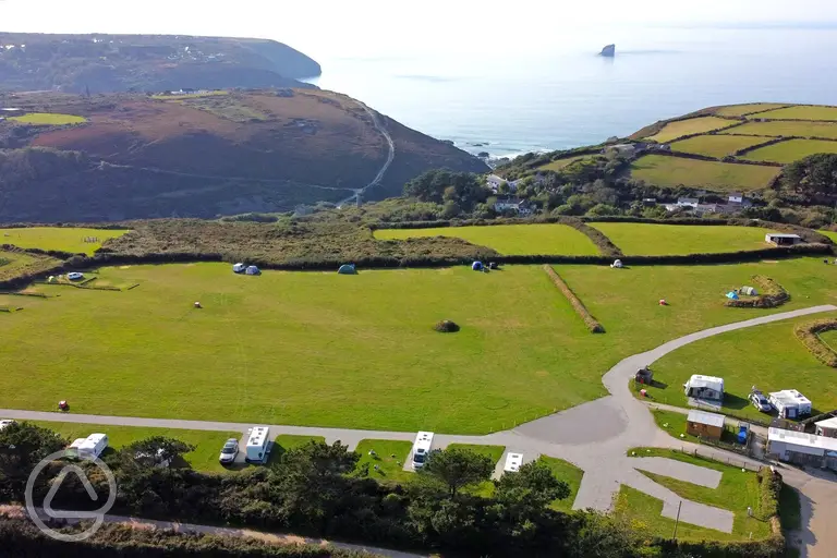 Aerial of Trevellas Manor Farm Caravan and Campsite with sea views