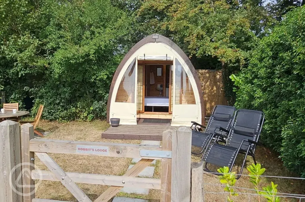 Hobbit glamping pod exterior 