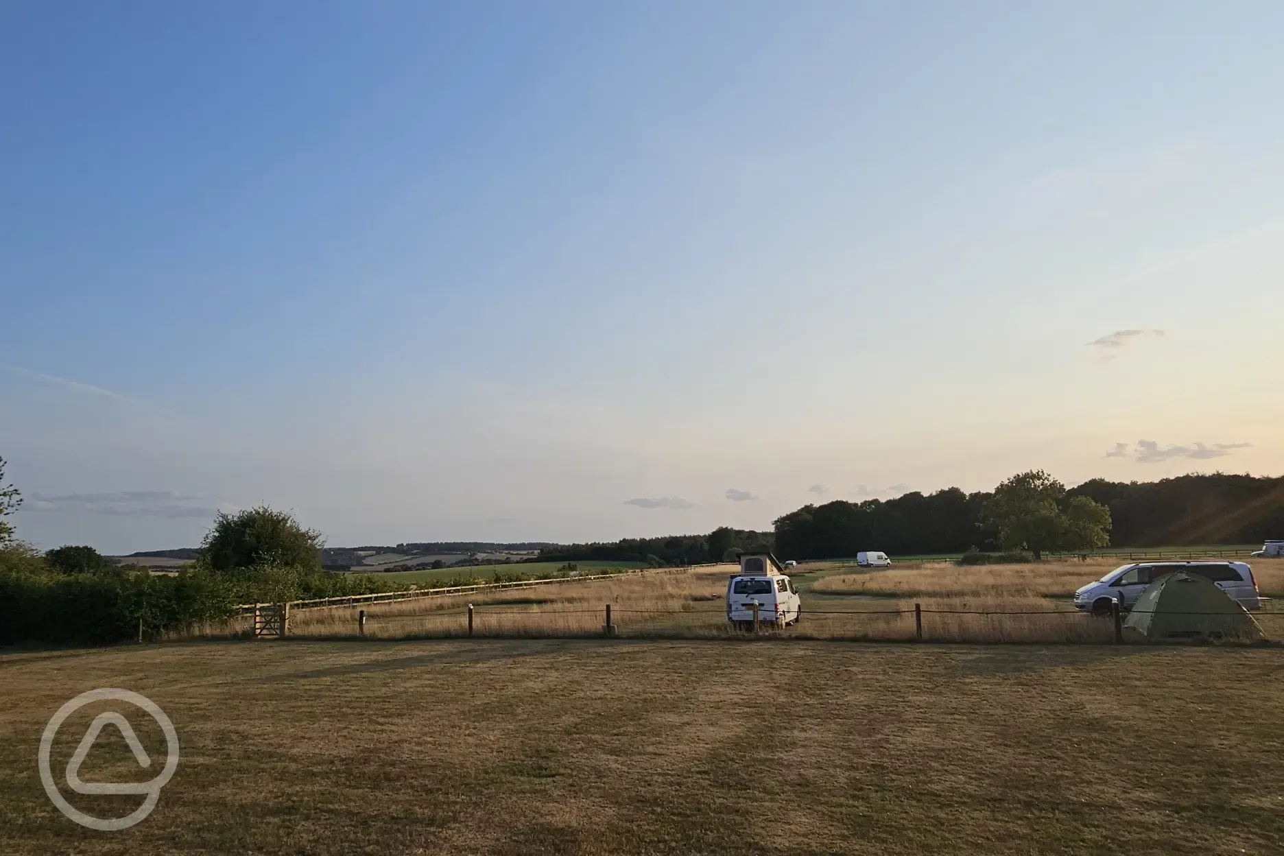 Sunset view over electric grass pitches