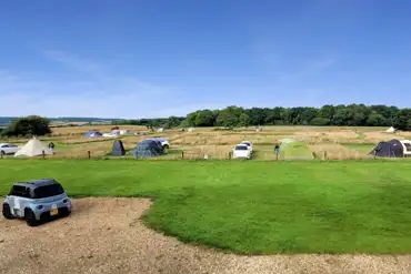 Aerial view of electric pitches at Two Hoots Park and Campsite
