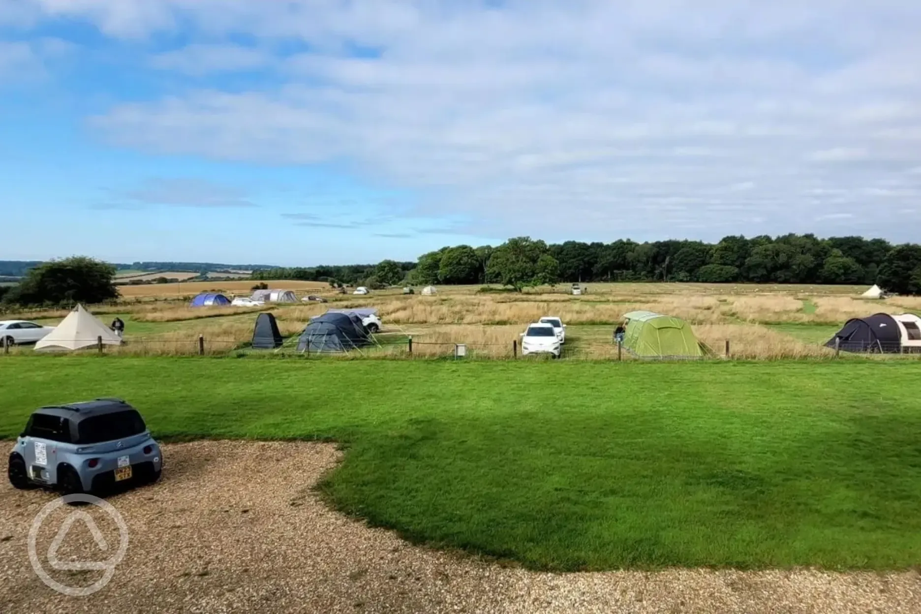 Aerial view of electric pitches at Two Hoots Park and Campsite