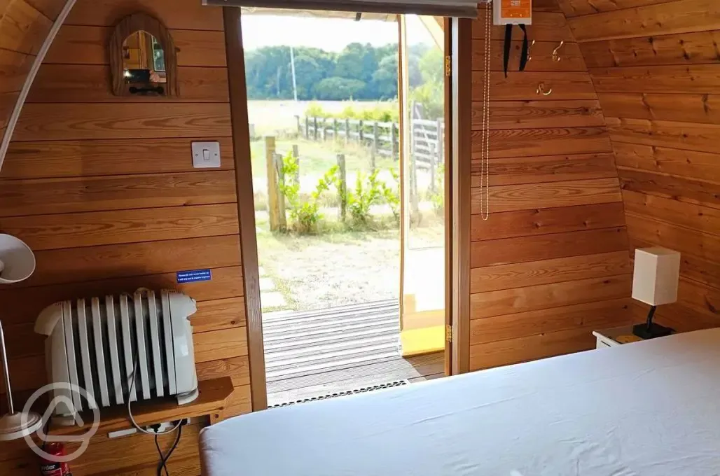 Hobbit glamping pod interior and view 