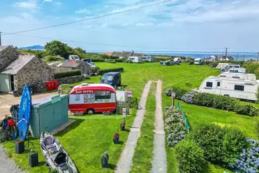 Entrance to the campsite with Bay Bites takeaway and shop (available in summer)