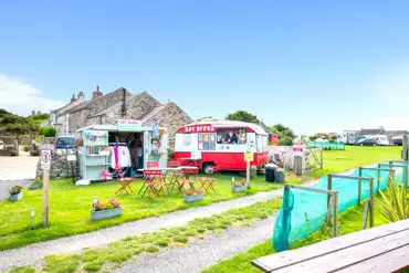 Entrance to the campsite with Bay Bites takeaway (available in summer)