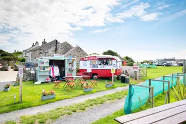 Entrance to the campsite with Bay Bites takeaway (available in summer)