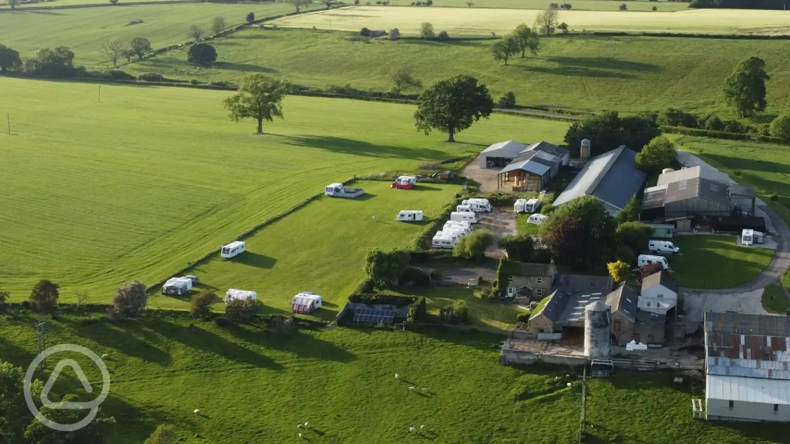 Aerial view of campsite and farm