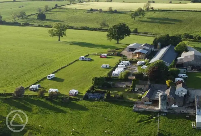 Aerial view of campsite and farm