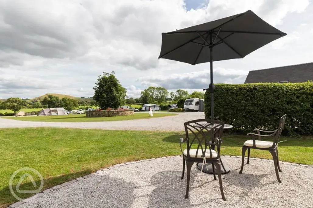 Outside seating area of the glamping caravan