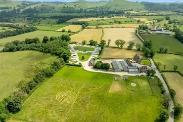 Aerial of the campsite with a neighbouring dog walking field