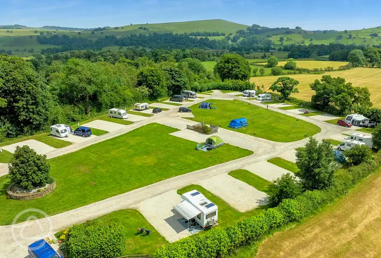 Aerial of Hartington Hills with grass and hardstanding pitches