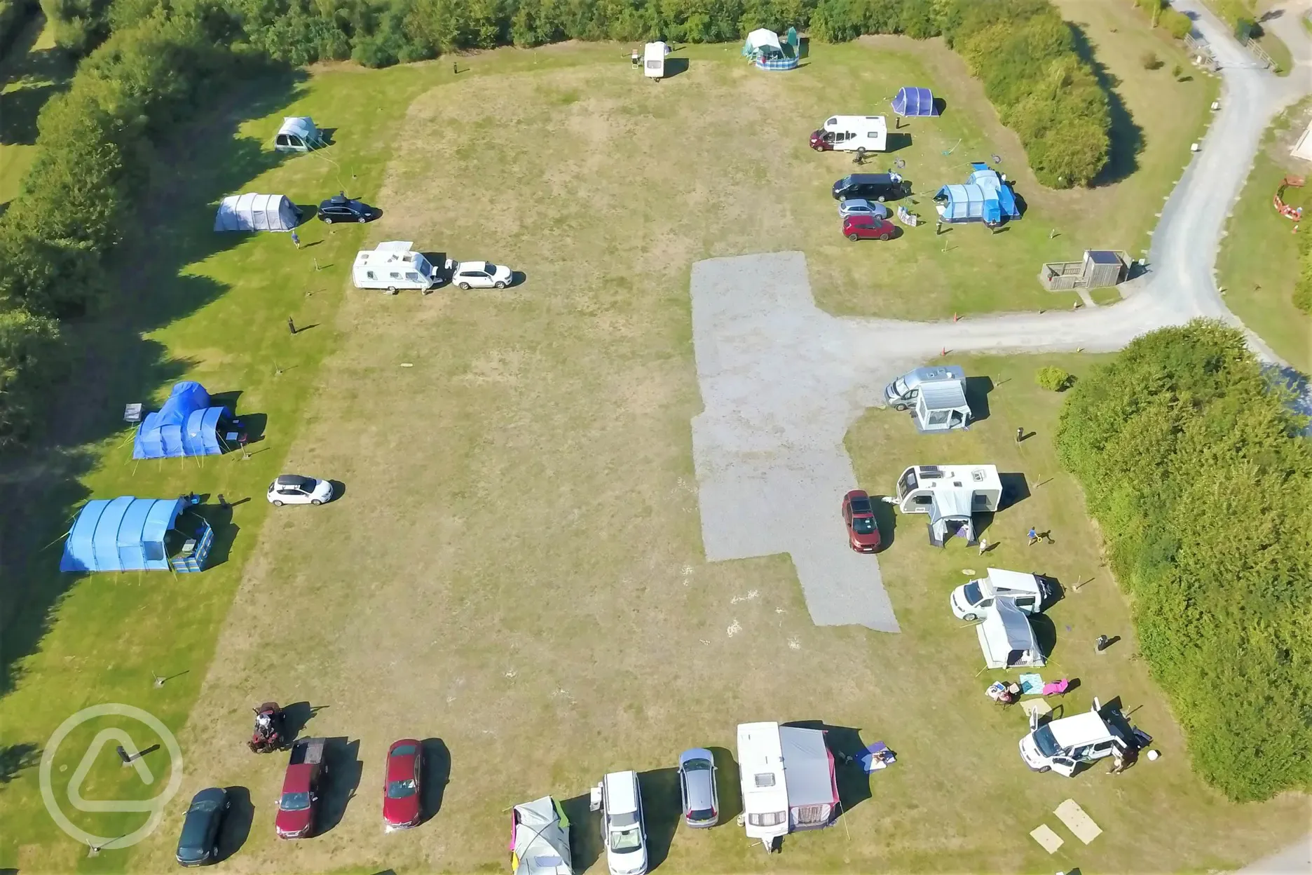 Aerial of hardstanding and grass tent pitches