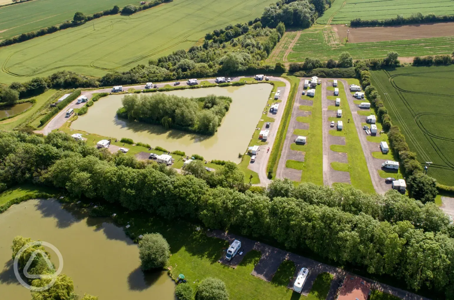 Aerial of the campsite and fishing lakes