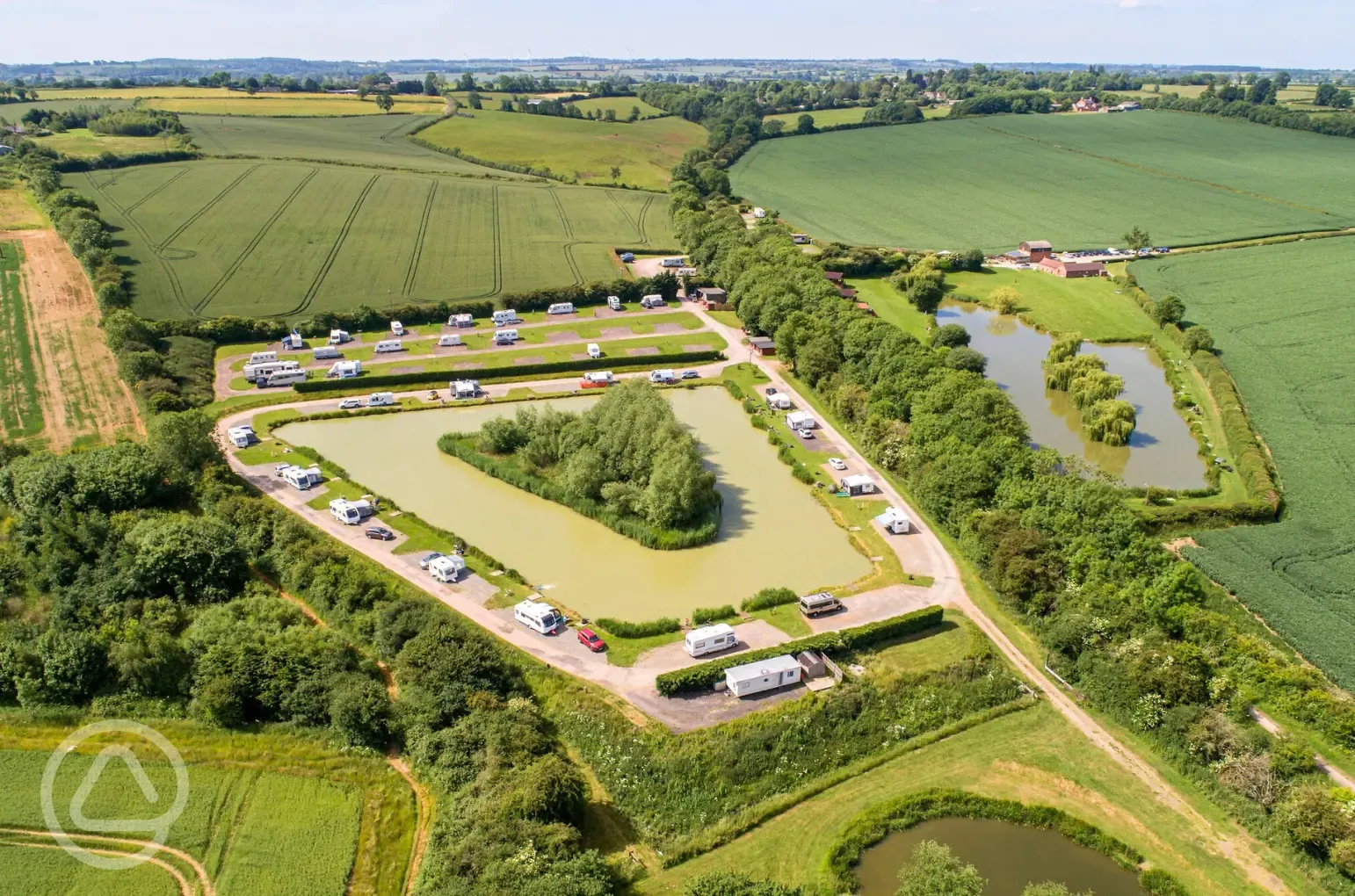 Aerial of the campsite and fishing lakes