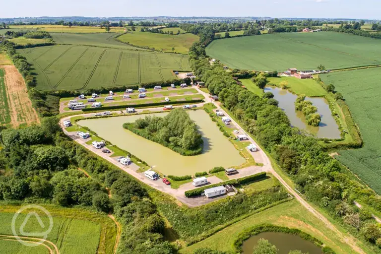 Aerial of the campsite and fishing lakes