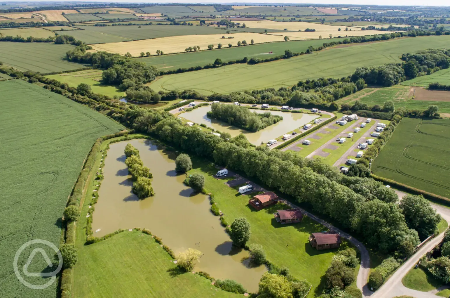 Aerial of the campsite and fishing lakes