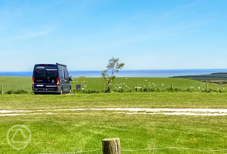Non electric grass pitches with sea views for tourers