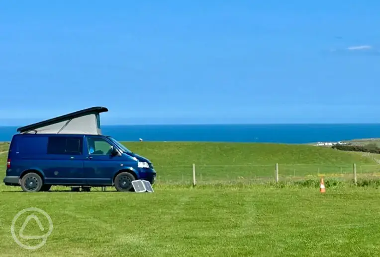 Grass pitches with sea views