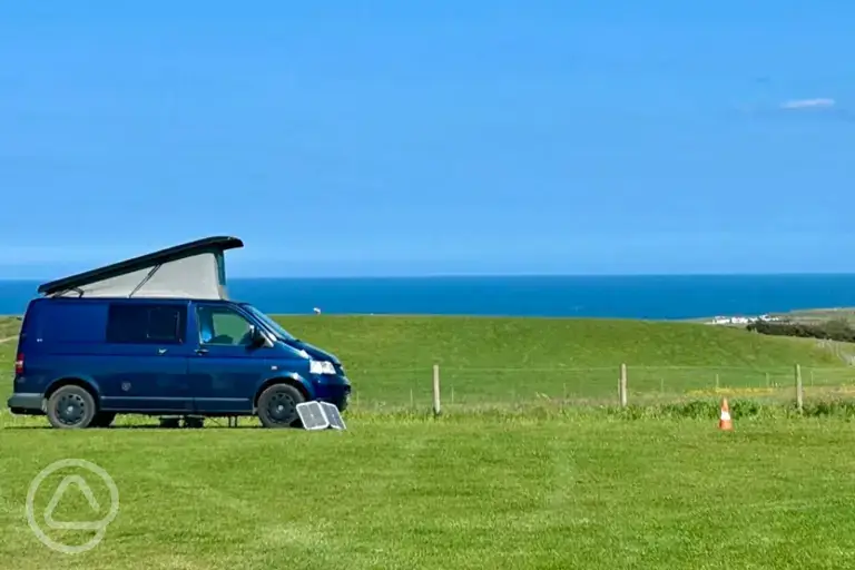 Grass pitches with sea views