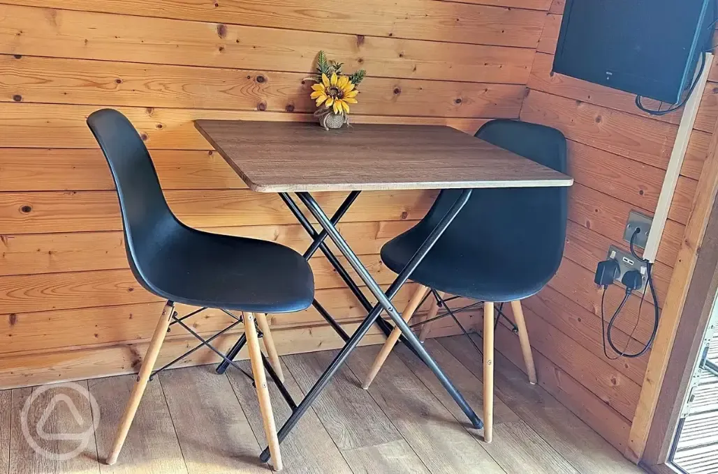 Seating in camping pod