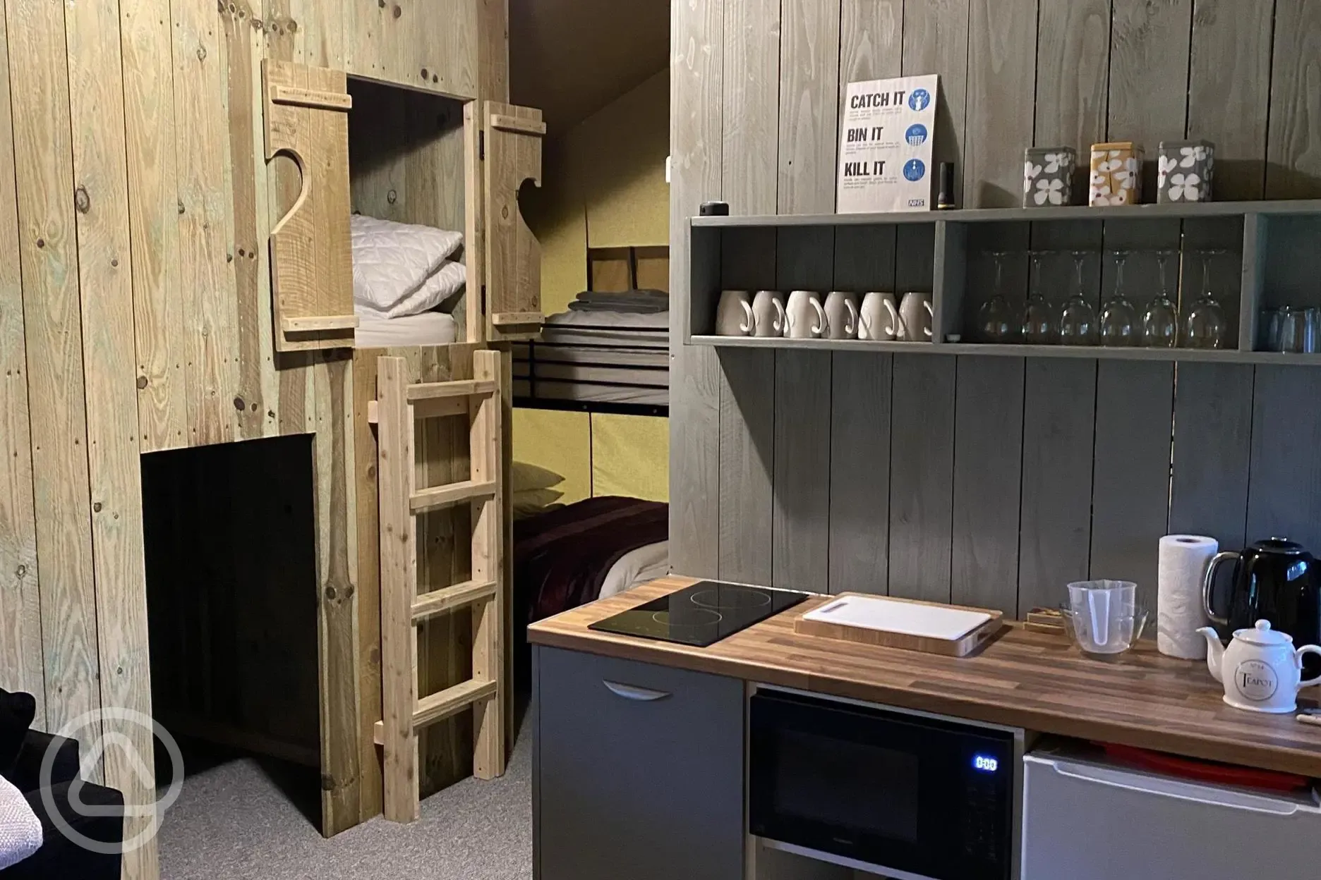 Cabin bed and kitchenette