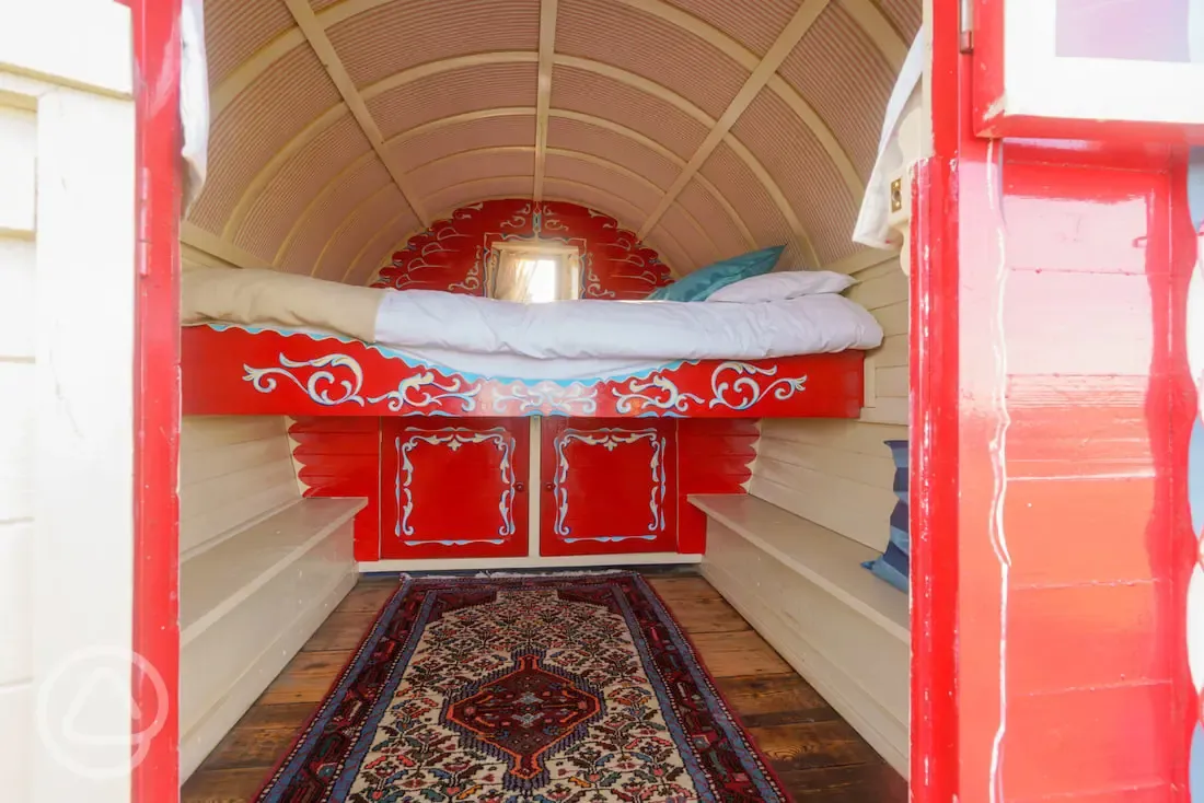 Gypsy caravan interior Boswarthen Farm Glamping