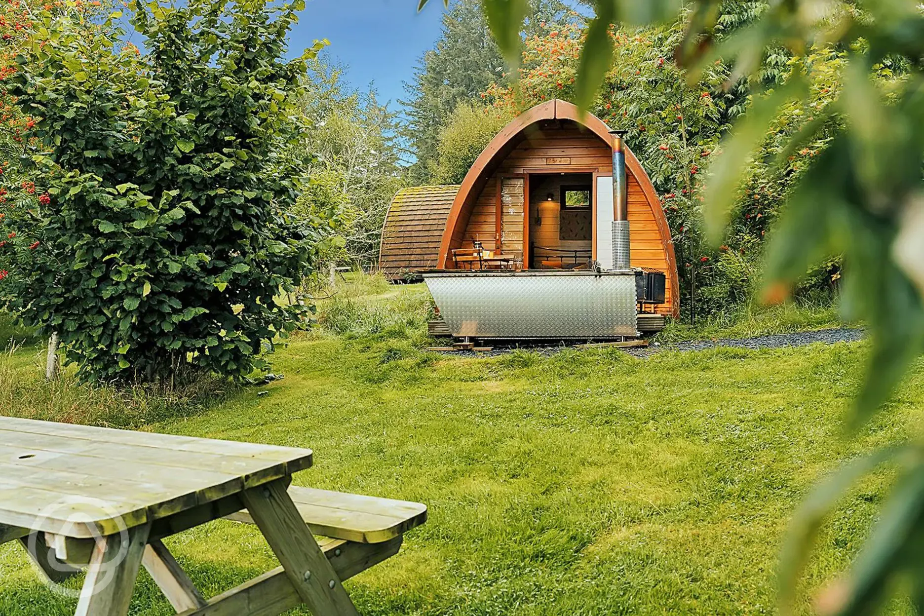 Glamping pod with optional hot tub